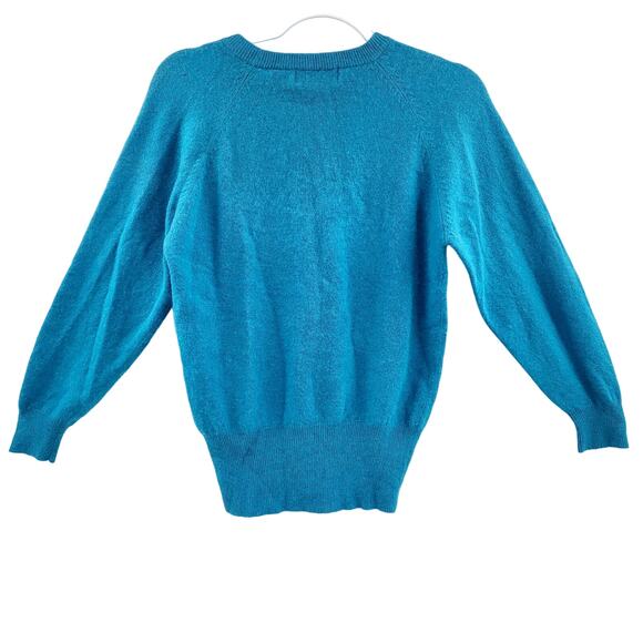 Vintage Petite Dimensions Blue Lambswool Angora Rabit Hair Crewneck Sweater Sz P - Picture 2 of 8